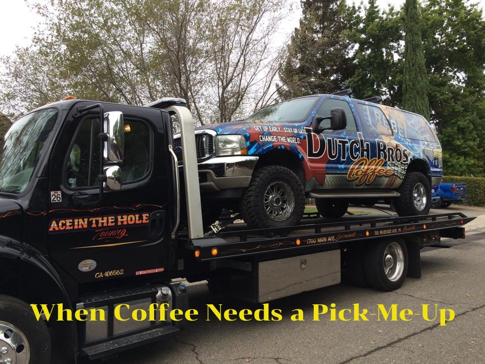 The Dutch Bros Coffee truck needed more than dead battery service. So, Ace In The Hole Towing loaded up their truck on one of our state of the art flatbed tow trucks and got them to a mechanic. Ace In The Hole Towing is ready to provide all types of roadside assistance all day, every day. That means 365 days a year our tow trucks are on the road helping customers in Roseville, Rocklin, Citrus Heights, Lincoln and Loomis. Ace In The Hole Towing offers the best customer service in the area.