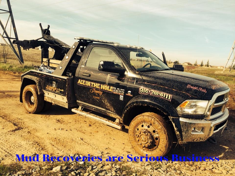 Our tow trucks love to get dirty if that's what it takes to get customers out of tough spots.  Mud recoveries and winch outs are every day occurrences for Ace in The Hole Towing.