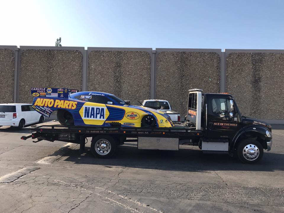 Sacramento Ace Towing is located on Elkhorn Boulevard in Rio Linda. Our tow trucks are available to help 24/7 and they are the perfect answer if you have a race car or modified vehicle that needs to be moved.  Just call 916-459-2600 and one of our dispatchers will have a truck to you in no time.
